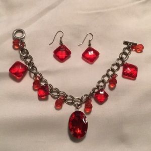 Red Beaded Bracelet & Earring Set
